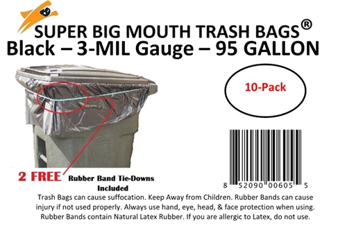 SUPER BIG MOUTH TRASH BAGS® RUBBER BAND Tie-Downs for 64/65-80 Gallon Trash  Carts 5 PACK