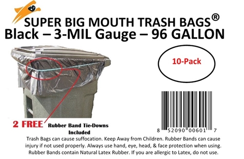 96 Gallon Trash Bags Super Big Mouth Bags X-Large Industrial Commercial XL  Garbage Can Liners Extra Large 10-Pack